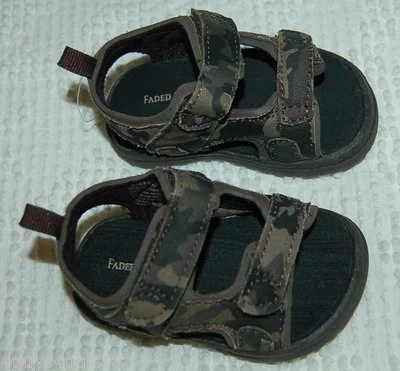 Baby Boys Shoes BROWN CAMOUFLAGE SANDALS Open Toe RUGGED Easy Fasten Straps SZ 2 - Image 1 of 2
