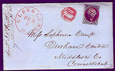 1850, 10¢ black (#2) tied by red grid cancel with Cleveland O. side cancel to CT