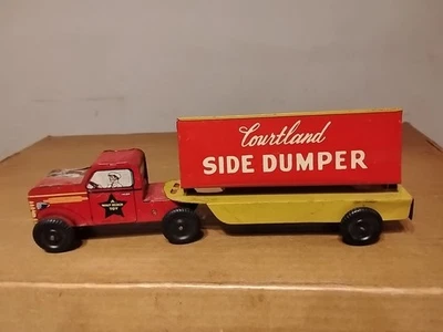 Vintage Courtland Side Dumper Dump Truck Tin Walt Reach Toy - Image 1 of 4
