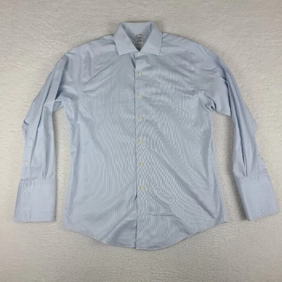 Camisa de vestir Brooks Brothers para hombre 16 34 azul a rayas regente sin hierro puño francés* Foto 1 de 4