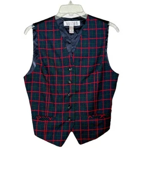 VTG KAREN SCOTT Button Front Vest Womens Sz M Plaid Red Green Christmas Vest - Image 1 of 4