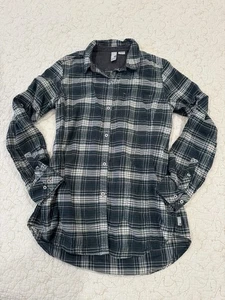 Stio Cotton Flannel Shirt Womens Large Green Plaid Long Sleeve Jackson Hole - Picture 1 of 13