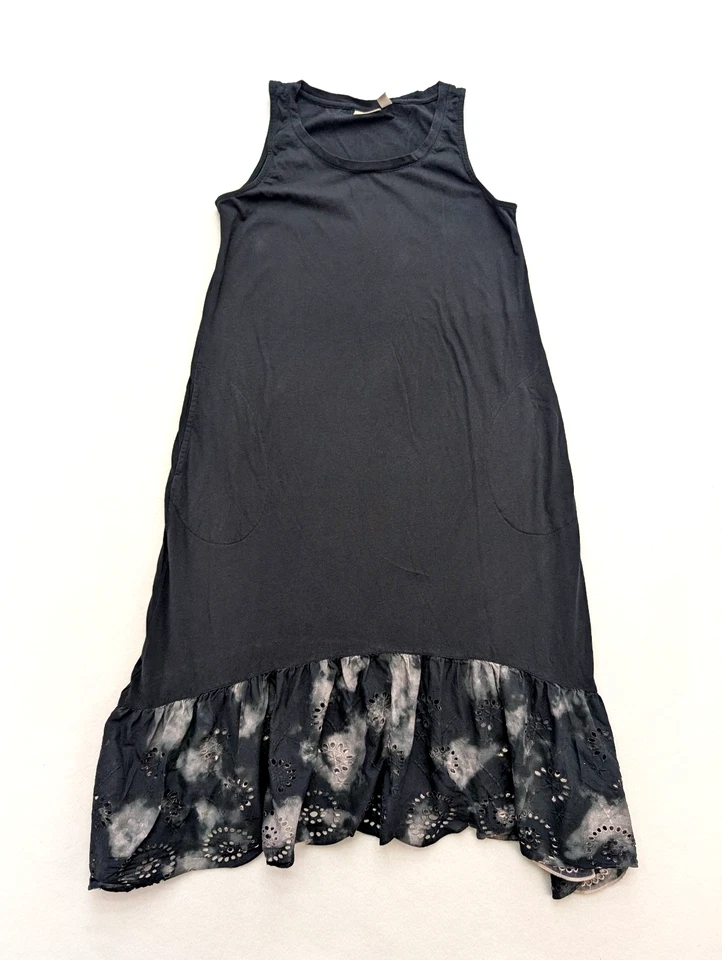 Vestido para mujer LOGO Lori Goldstein talla S negro midi sin mangas encaje volantes elástico Foto 1 de 4