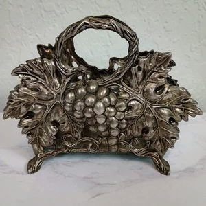 Godinger Silver Plated 1994 Napkin Holder With Grapes And Leaves Vintage - Picture 1 of 8