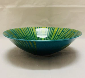 Kutani Art Pottery Bowl 22cm Signed Japanese Ceramic Green Blue Modern Design - Picture 1 of 14