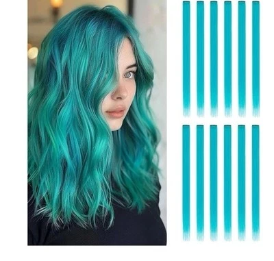 12 PCS Peacock Blue Hair Extensions Clip in, 22" Colored Extensions Synthetic - Image 1 of 4