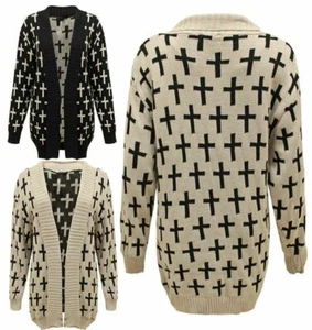 Offener Strickpullover Damen Frauen Kreuzmuster Langarm Übergröße 16-26 - Bild 1 von 8