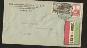 J) 1937 MEXICO, EAGLE FLYING OVER CITY, CUAUTEMOC MONUMENT, AIRMAIL, CIRCULATED - Picture 1 of 2
