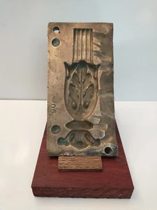 Bronze Vintage Mold for Metal Casting for Ornament/Ormolu 7"x 3 3/4"on Wood Base - Picture 1 of 5