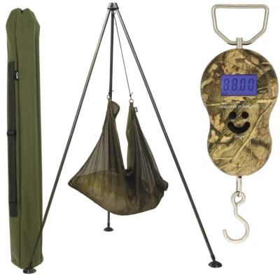 NGT Carp Fishing Weighing Tripod System & 40kg/88lb Digital Camo Scales & Sling  - Image 1 of 4