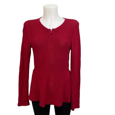 Anthropologie Angel of the North Rojo Tejido Cremallera Peplum Suéter Talla Pequeña Foto 1 de 4