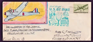 US #C26 FLIGHT COVER FROM YUMA AZ TO ROCKAWAY BEACH NY HANDDRAWN CACHET 1947 - Picture 1 of 2
