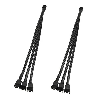 2Pcs 1 to 3 Converter PWM Fan Splitter Cable Sleeved Braided Adapter 4-Pin/3-Pin - Image 1 of 4