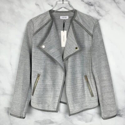 Chaqueta Flyaway para Mujer Calvin Klein con Gamuza Gris Dorado Detalles Talla Mediana Grande Foto 1 de 4