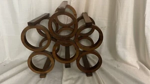 Vintage MCM Wine Rack/Holder 6 Bottle Kustom Kraft Walnut Circles/Rings - Picture 1 of 11