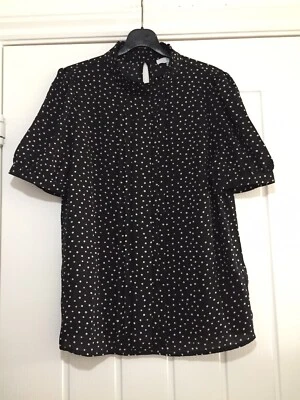 BLUSA DE SEÑORA LA REDOUTE CUELLO ALTO LUNARES CON PLIEGUES REINO UNIDO TALLA 6 TOTALMENTE NUEVA Foto 1 de 4