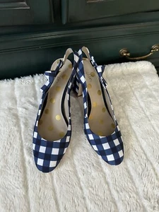 Boden Sena Navy & White Check Gingham Slingback Heel pumps, sz 9 - Picture 1 of 7