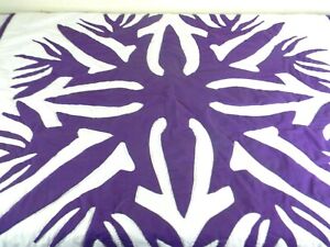 Hawaiian Handstitched Quilt Baby Throw Blanket White Purple Abstract Applique