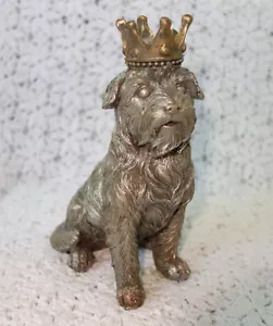 Estatuilla de perro de resina plateada con corona dorada rota = "¡Superando la adversidad!" ¡Regalo! - Imagen 1 de 11