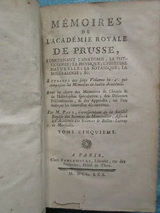 MEMOIRES ACADEMIE DE PRUSSE, 1770 : ANATOMIE, PHYSIQUE, PHYSIOLOGIE, 6 planches. - Bild 1 von 12