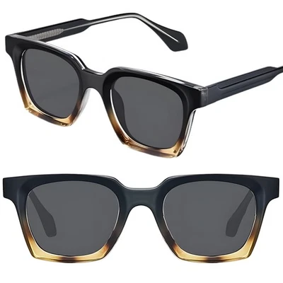 Elegantes gafas de sol cuadradas de acetato ámbar negro lentes grises polarizadas UV400 Foto 1 de 4