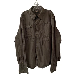Gun Metal Black Label 3XL Long Sleeve Button Up Shirt Men's Cotton Olive Green - Picture 1 of 8