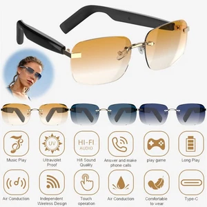 Smart Rimless Sunglasses Bluetooth Earphone Open Ear Call Music Headset Glasses - Picture 1 of 37