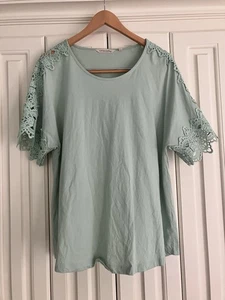 Top de ojales de manga corta Soft Surroundings verde menta talla grande - Imagen 1 de 4