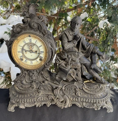 Antiguo Reloj Manto Estatua Figura Ansonia Macbeth C 1904 - TODO ORIGINAL - VIDEO Foto 1 de 4