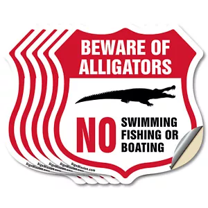 Alligator Warning Shield Sign Beware Of Alligators. No Swimm Shield Shaped Sign - Picture 1 of 52