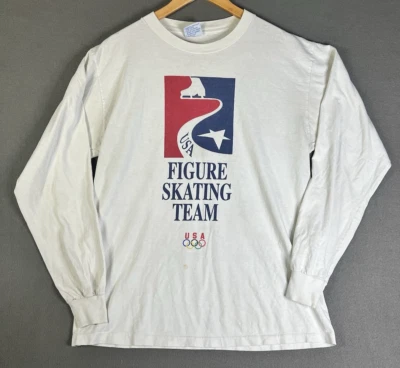 Camiseta De Colección Años 90 Juegos Olímpicos de Estados Unidos Equipo de Patinaje Artístico Manga Larga Puntada Única Talla L Foto 1 de 4