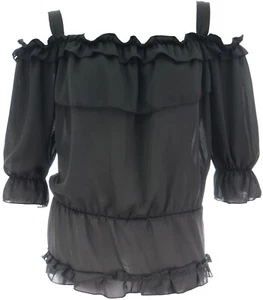 Sexy Transparente Negro Liso Correa Gitana Top Elástico Reunión Detalle Damas Talla Grande - Imagen 1 de 5