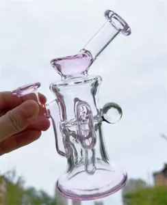 Rosa 6.7" Vidrio Reciclador Bong Bola Estrellada Pyrex Fumar Cachimba Burbujeador con Tazón - Imagen 1 de 11