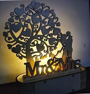 Wooden Mr & Mrs Love Heart Shape Romantic LED Night Light Kit - Nice DIY Gift