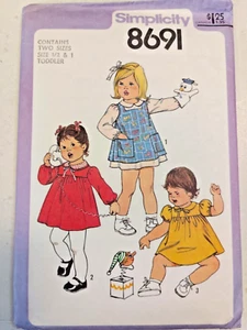 Dress Pinafore Girls 1/2 1 6M 12M Simplicity 8691 Sewing Pattern Babydoll Short - Picture 1 of 8