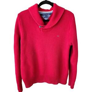 Tommy Hilfiger Mens Sweater L Large Red Pullover Pima Merino Wool Dad Grandpa