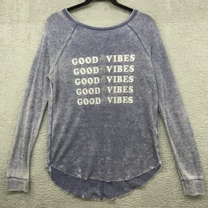 Grayson Threads Womens Sweater Blue Good Vibes Long Sleeve Scoop Neck Size XS - Picture 1 of 11