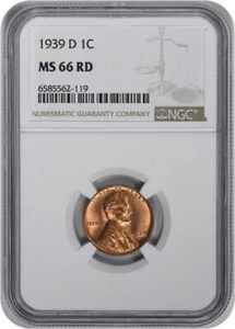 1939-D Lincoln Cent MS66RD NGC - Picture 1 of 2