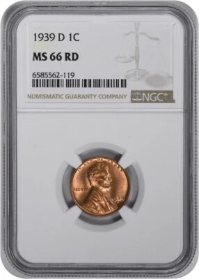 1939-D Lincoln Cent MS66RD NGC - Image 1 of 2