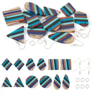 1 Box Resin Walnut Wood Pendants Cyan Triangle DIY Geometry Earring Making Kit - Picture 1 of 8