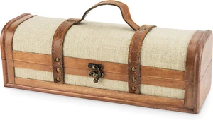 Vintage Trunk Wine Bottle Gift Box, Wood Wine Box with Lid and Handle, Wood, Fau - Picture 1 of 9