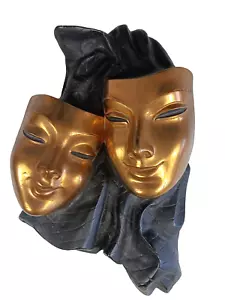 VINTAGE ACHATIT 1950's DRAMATIC BLACK AND GOLD WALL MASK IN EXCELLENT CONDITION - Picture 1 of 2