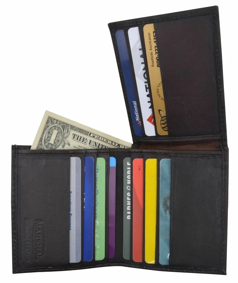 Cartera de cuero genuino marrón plegable con soporte para tarjeta de crédito en forma de L para hombre nueva Foto 1 de 4