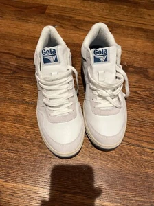 Gola Women Swerve Leather Sneakers White With Blue & Taupe Suede Accents US 10 - Picture 1 of 8