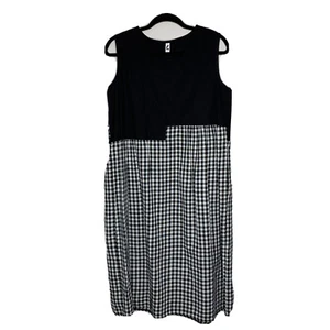 Zei LA LA Dress Womens L Black White Gingham Check Sleeveless Side Seam Pockets - Picture 1 of 7