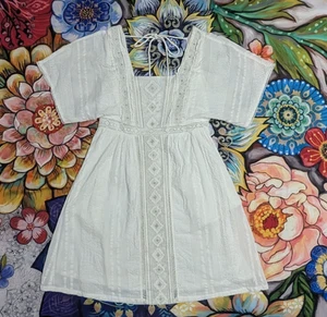 Mini Vestido Anthropologie Alene Bordado Encaje Blanco Espalda Calado, Talla 8 - Imagen 1 de 13