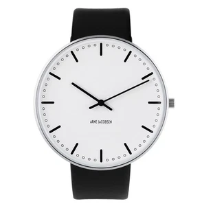 Arne Jacobsen City Hall Watch Large 46mm with Black Leather Strap 53203-2201 - Picture 1 of 4