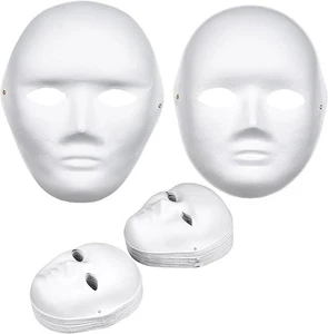 30 Packs Paper Mache Mask - 2 Sizes blank full face white mask for Cosplay, Art - Picture 1 of 7
