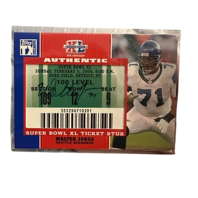 2007 Topps TX Exclusive Walter Jones Super Bowl XL Ticket Stub Auto Seahawks - Image 1 of 2