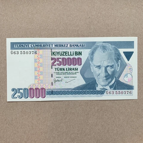 TURKEY 250000 Lira Banknote. Turkish Currency. Mustafa Kemal Ataturk Paper Money Cover